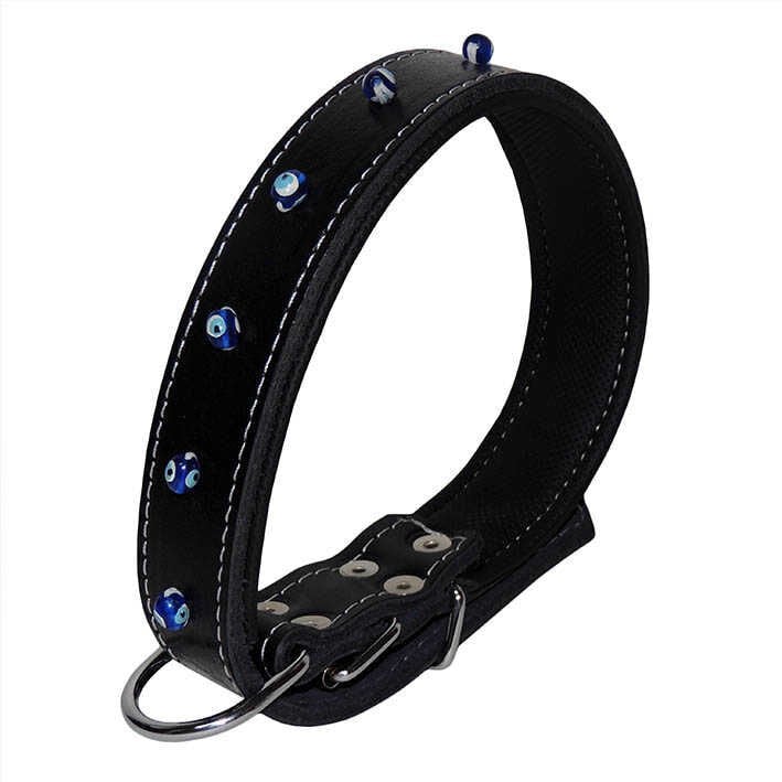 Boncuklu Deri Boyun Tasması XL