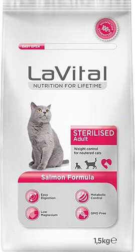 LaVital Kısırlaştırılmış Kuru Kedi Maması (Sensitive adult) Somonlu 1,5 Kg