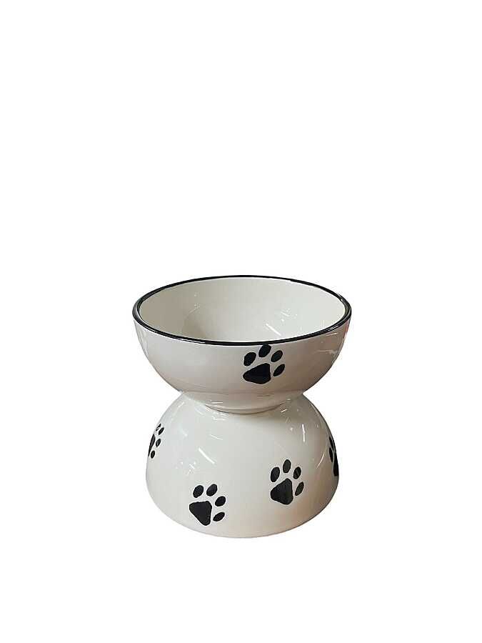 Seramik çift katlı  Pati  Desenli  Mama Kabı 13 cm ( Mix )
