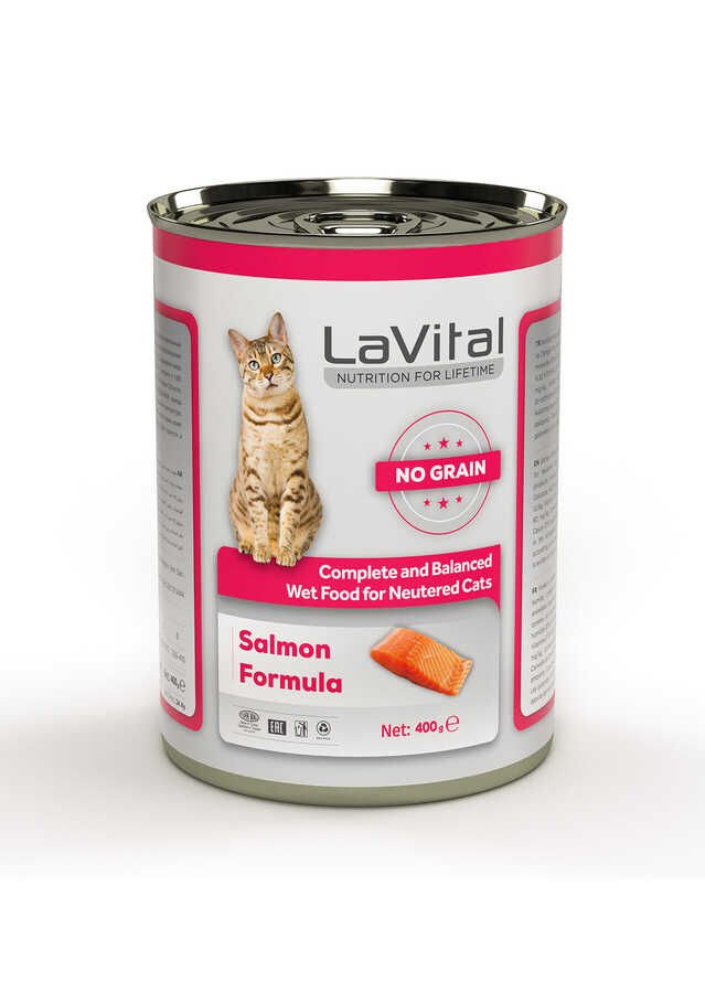 LaVital Tahılsız Kısırlaştırılmış  Yaş Kedi Maması (Neutered) Ezme  Somonlu 400GR