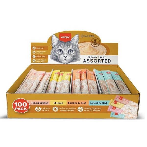 Wanpy Karışık 4 Lezzetli 100 lü Krema Kedi Ödülü 100x14gr