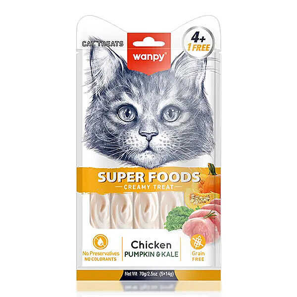 Wanpy Superfood Balkabaklı ve Kara Lahanalı Krema Kedi Ödülü 5x14gr