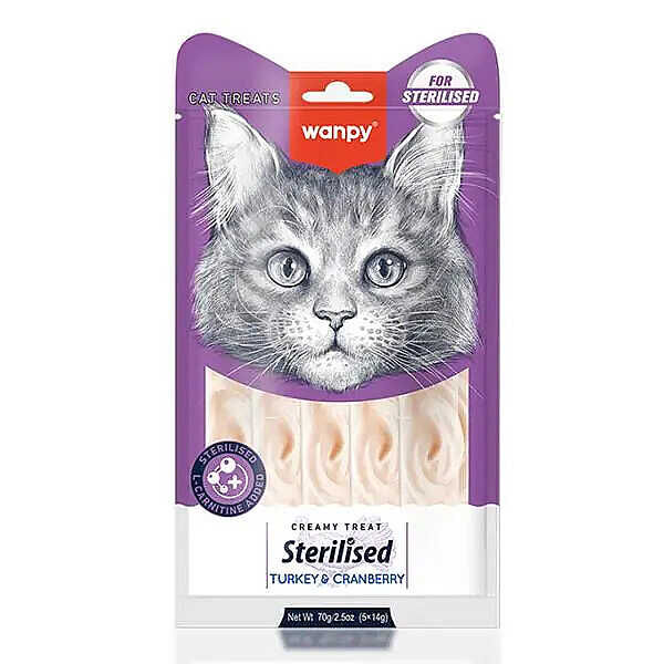 Wanpy Hindili ve Kızılcıklı Kısırlaştırılmış Krema Kedi Ödülü 5x14gr