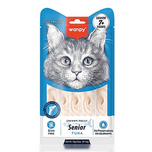 Wanpy Ton Balıklı 7+ Yaşlı Kediler İçin Krema Kedi Ödülü 5x14gr