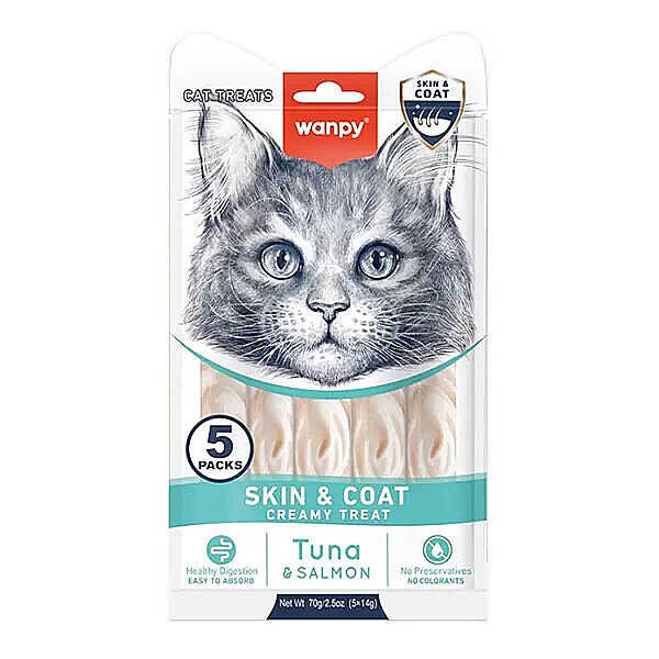 Wanpy Skin Coat Ton Balıklı ve Somonlu Fonksiyonel Krema Kedi Ödülü 5x14gr