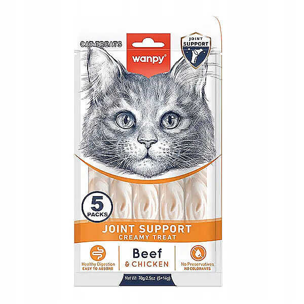 Wanpy Bone Support Sığır Eti ve Tavuklu Fonksiyonel Krema Kedi Ödülü 5x14gr