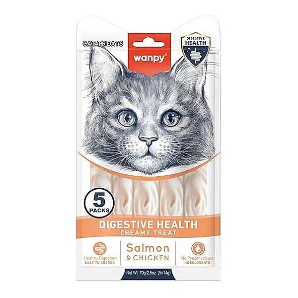 Wanpy Digestive Health Support Somon Balıklı ve Tavuklu Fonksiyonel Krema Kedi Ödülü 5x14gr